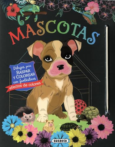 Portada de Mascotas. Dibujos para raspar y colorear