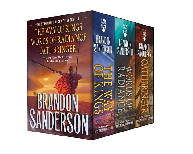 Portada de Stormlight Archive MM Boxed Set I, Books 1-3 The Way of Kings, Words of Radiance, Oathbringer