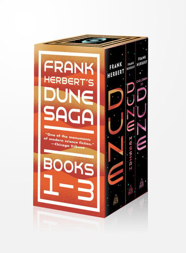 Portada de Frank Herbert's Dune Saga 3-Book Boxed Set Dune, Dune Messiah, and Children of Dune